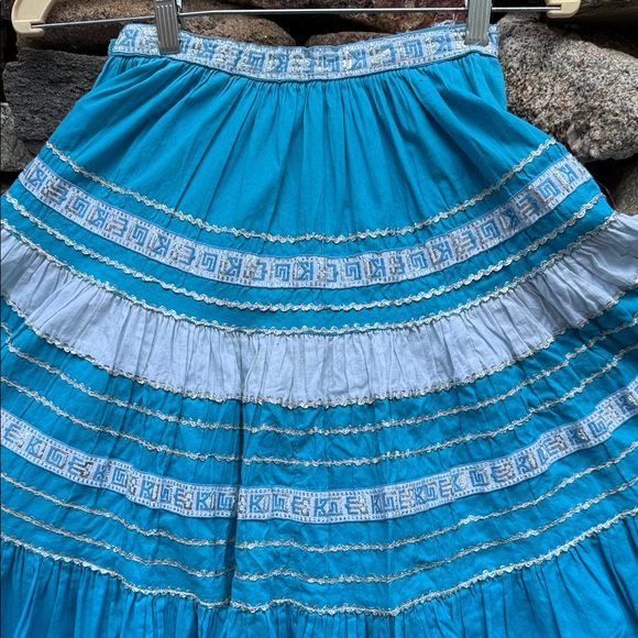 Vintage Vibrant Blue Full-Circle Retro Glam Square Dance Gypsy Midi Skirt - Picture 2 of 16